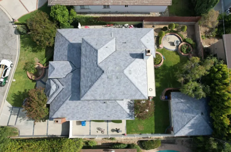 Finished slate tile roof from above